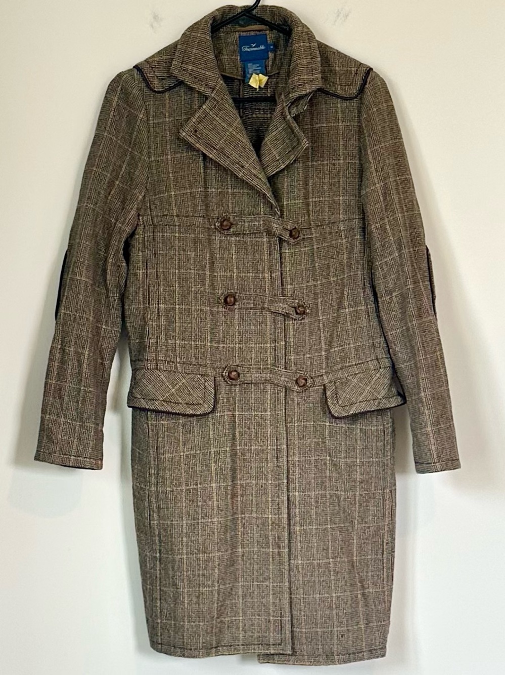 Faconnable Brown Plaid Wool Toggle Pea Coat - Size: Small - Picture 2 of 8